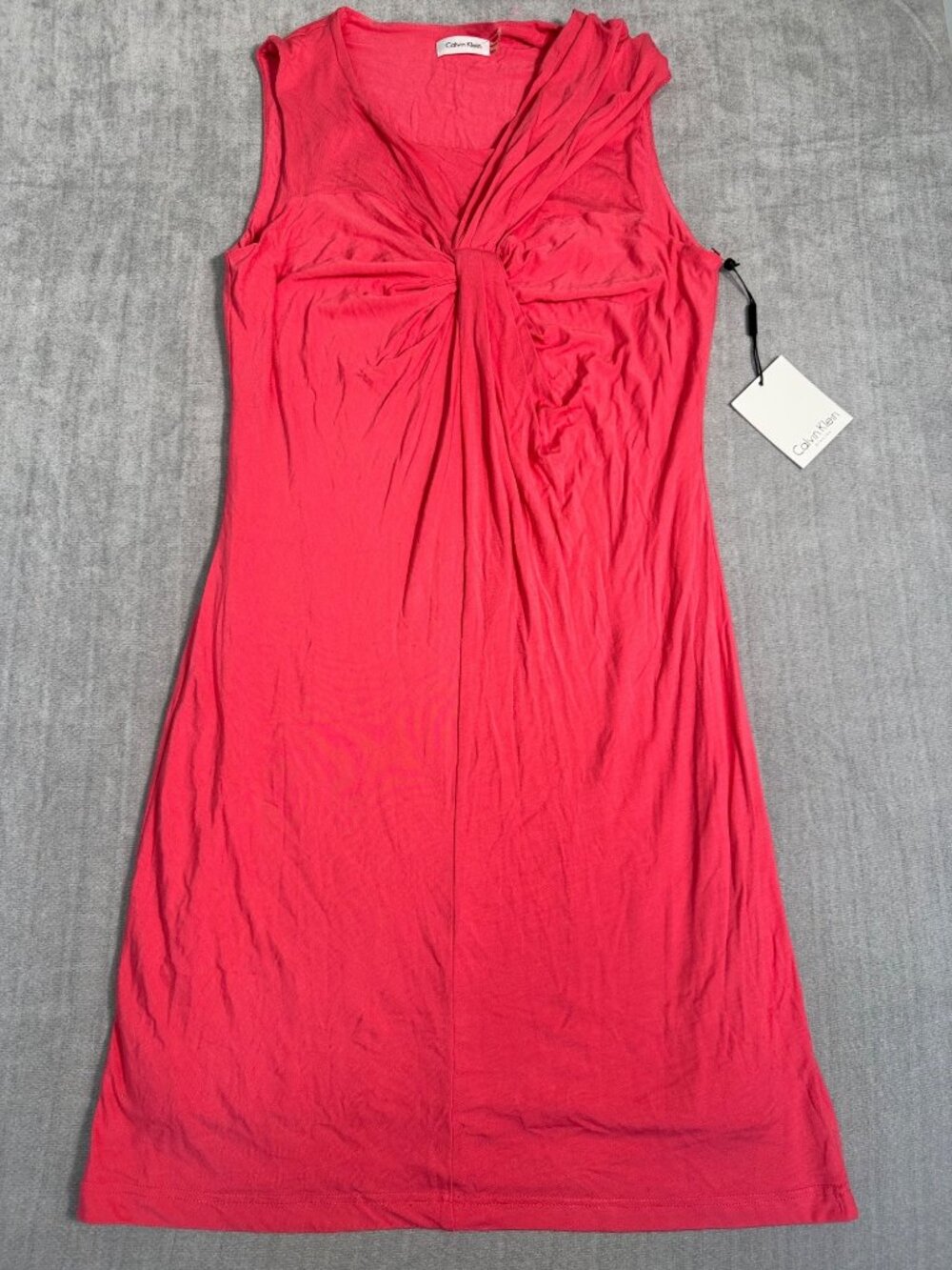 Calvin Klein Coral Sleeveless Twist Front Sheath Dress 10 Rayon Blend Stretchy - Picture 9 of 14
